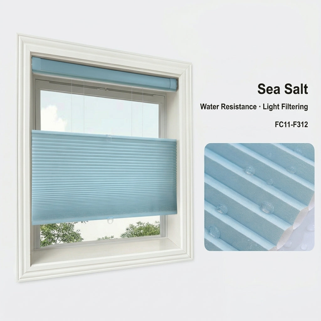 No Drill Premium Custom Light Filtering Cellular Shades, Water Resistant, Top Down Bottom Up (MP)